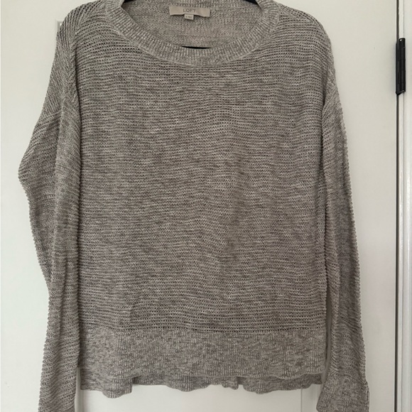 LOFT Med Heather Gray 100% Cotton Women's Crew Neck Light Sweater - Picture 1 of 7